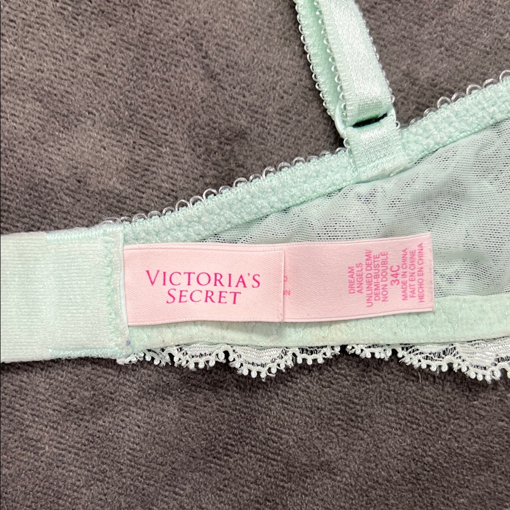 Victoria's Secret Dream Angels Unlined Demi Lace Underwire Bra in Soft Mint 34C - Picture 2 of 12